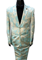Stacy Adams Champagne & Teal Floral Print Suit