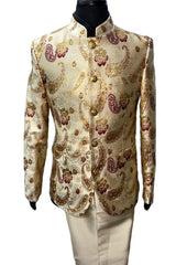 Blu Martini Red & Gold Paisley Design Suit