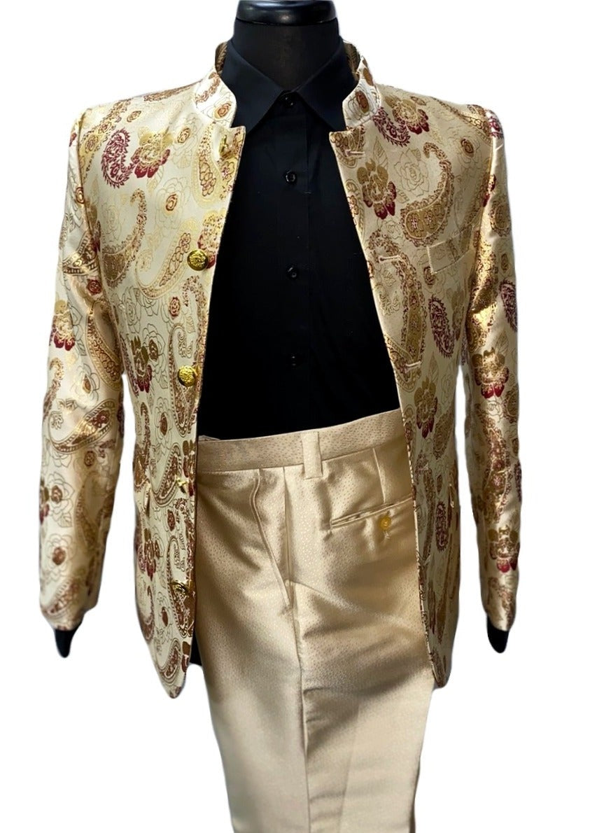 Blu Martini Red & Gold Paisley Design Suit