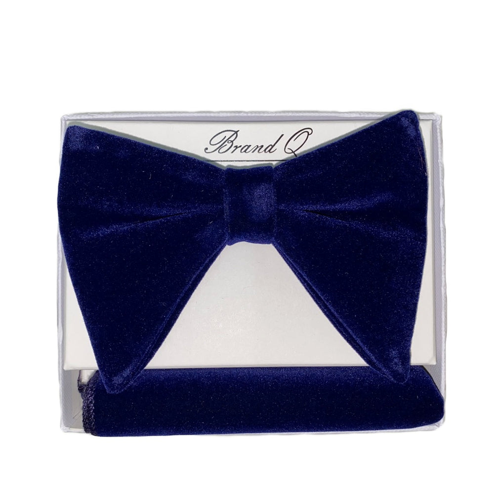 Navy Blue Velvet Long Bow Tie & Pocket Square