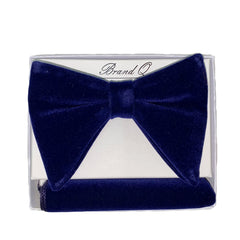 Navy Blue Velvet Long Bow Tie & Pocket Square