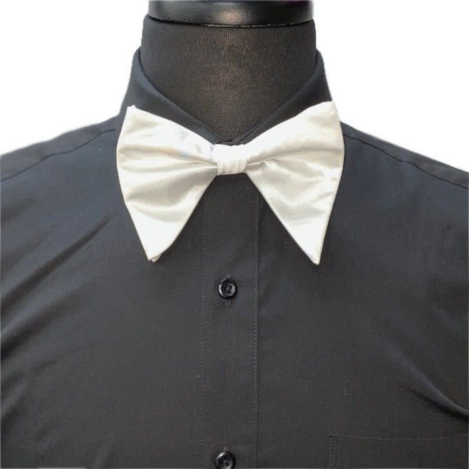 White Satin Long Bow-Tie & Pocket Square