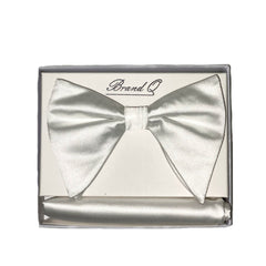 White Satin Long Bow-Tie & Pocket Square