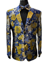 Blu Martini Blue & Yellow Shiny Floral Blazer
