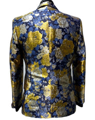 Blu Martini Blue & Yellow Shiny Floral Blazer