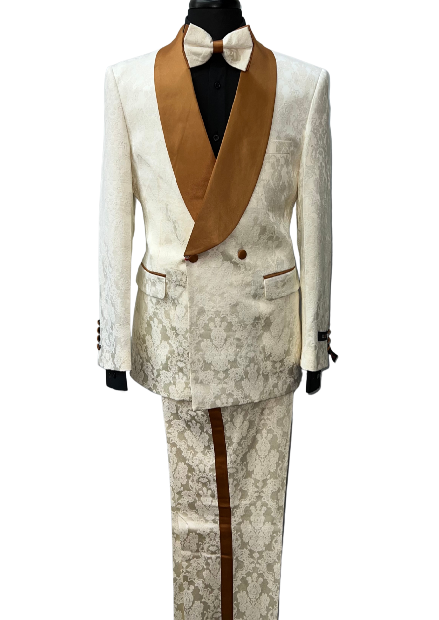 Tazzio Ivory & Rust Damask Pattern Suit