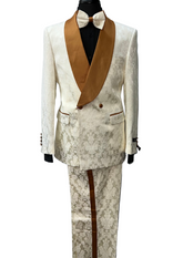 Tazzio Ivory & Rust Damask Pattern Suit