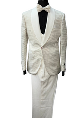 Tazzio Ivory Patterned Linen 3-Piece Suit