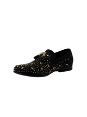 Barabas Black & Gold Rhinestone Formal Slip On Loafer