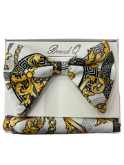 White Baroque Print Bow-Tie & Pocket Square