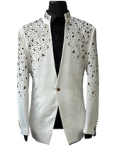 Barabas White & Gold Rhinestone Design Blazer