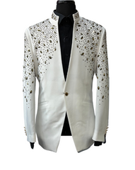 Barabas White & Gold Rhinestone Formal Blazer