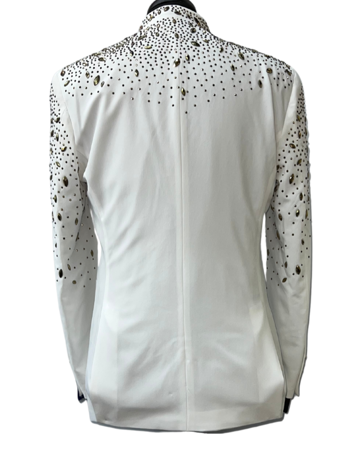 Barabas White & Gold Rhinestone Design Blazer