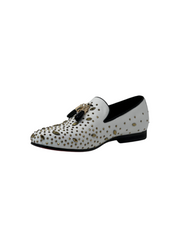 Barabas White & Gold Rhinestone Formal Slip On Loafer