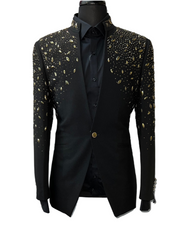Barabas Black & Gold Rhinestone Blazer