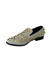 Bolano White Velvet & Gold Spike Formal Loafer