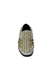 Bolano White Velvet & Gold Spike Formal Loafer