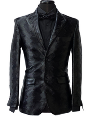 Blu Martini Ribbed Leather Blazer
