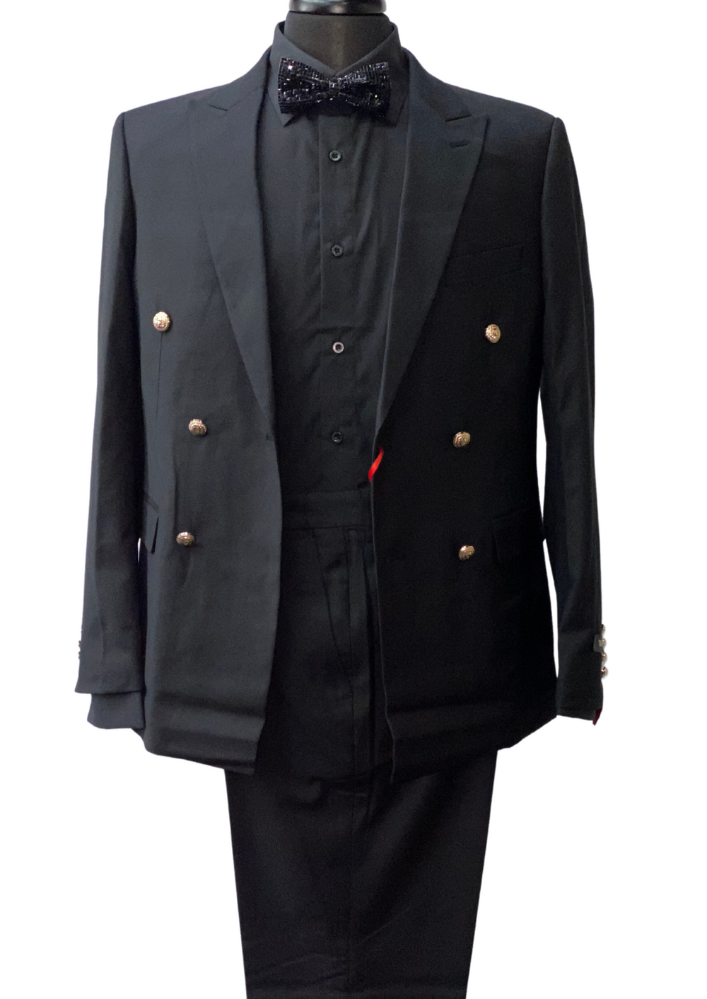 Tazzio Double Breasted Black & Gold Button Suit