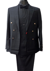 Tazzio Double Breasted Black & Gold Button Suit
