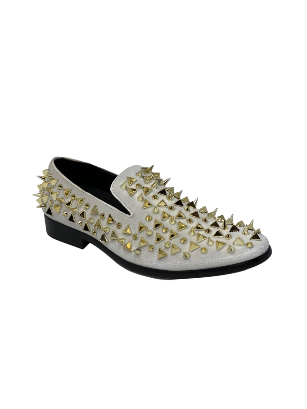 Bolano White Velvet & Gold Spike Formal Loafer