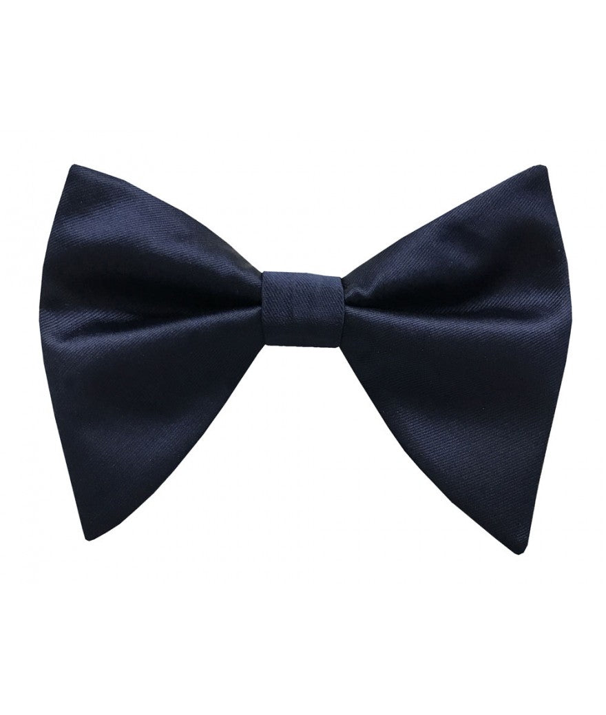 Navy Blue Satin Long Bow Tie & Pocket Square