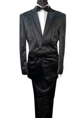 Barocco Satin Black Embellished Suit
