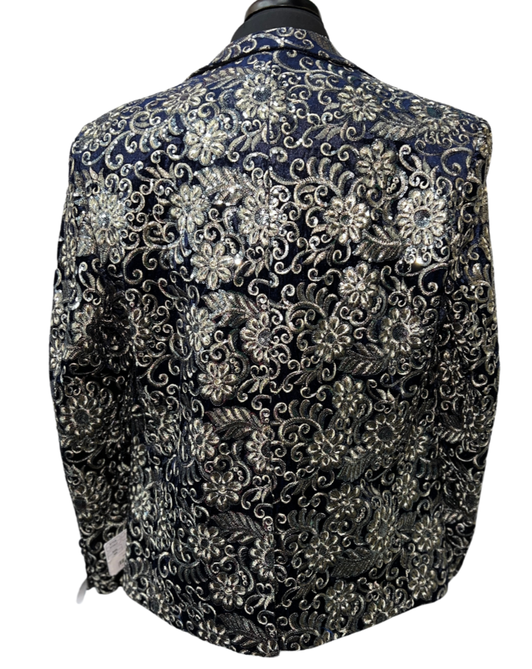 Giovanni Testi Navy Blue & Gold Embroidered Formal Blazer