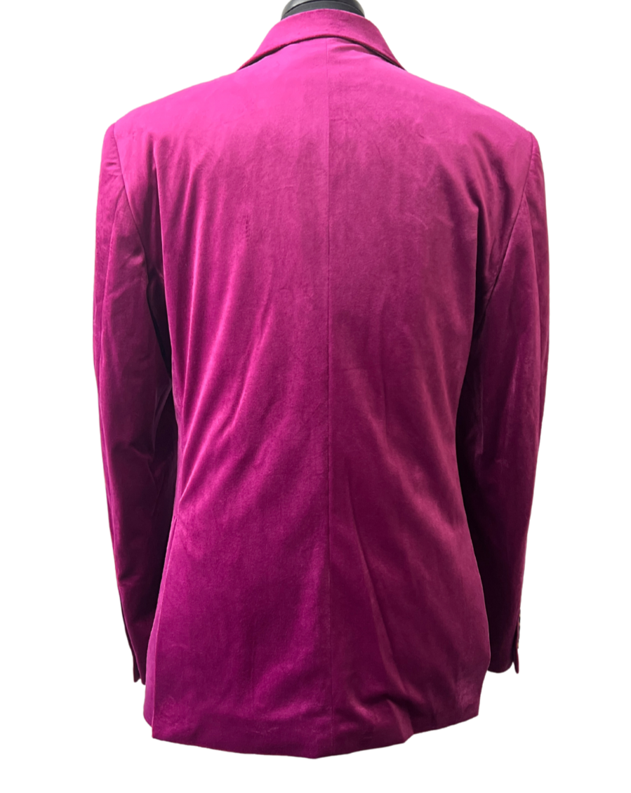 Cigar Double Breasted Magenta Velvet Blazer