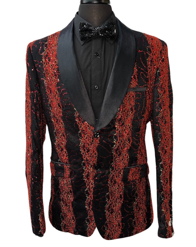 Giovanni Testi Black & Red Stripe Sequin Formal Blazer