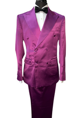 Biarelli Formal Double Breasted Plum Satin Suit