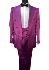 Biarelli Formal Double Breasted Plum Satin Suit