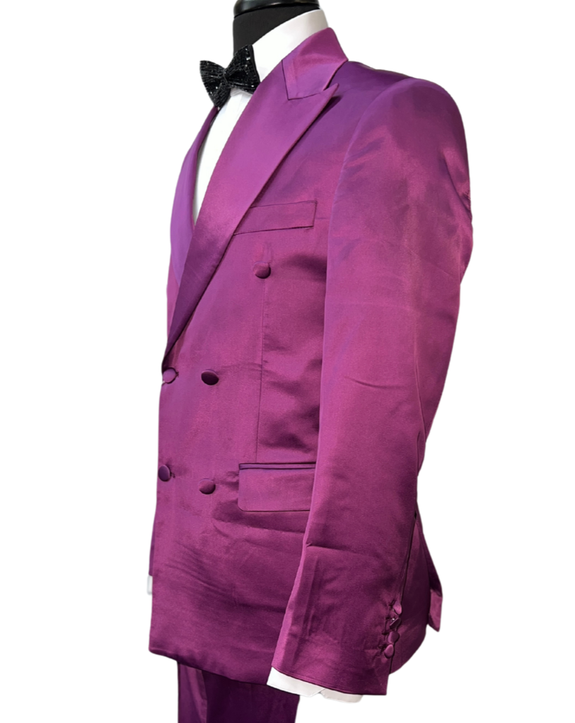 Biarelli Formal Double Breasted Plum Satin Suit