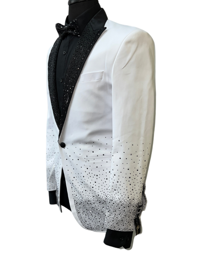 Barocco SB436-W White & Black Rhinestone Blazer
