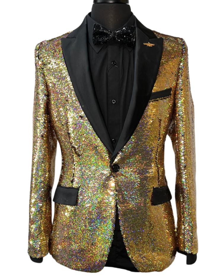 Barabas Black & Gold Irredecent Sequin Blazer 