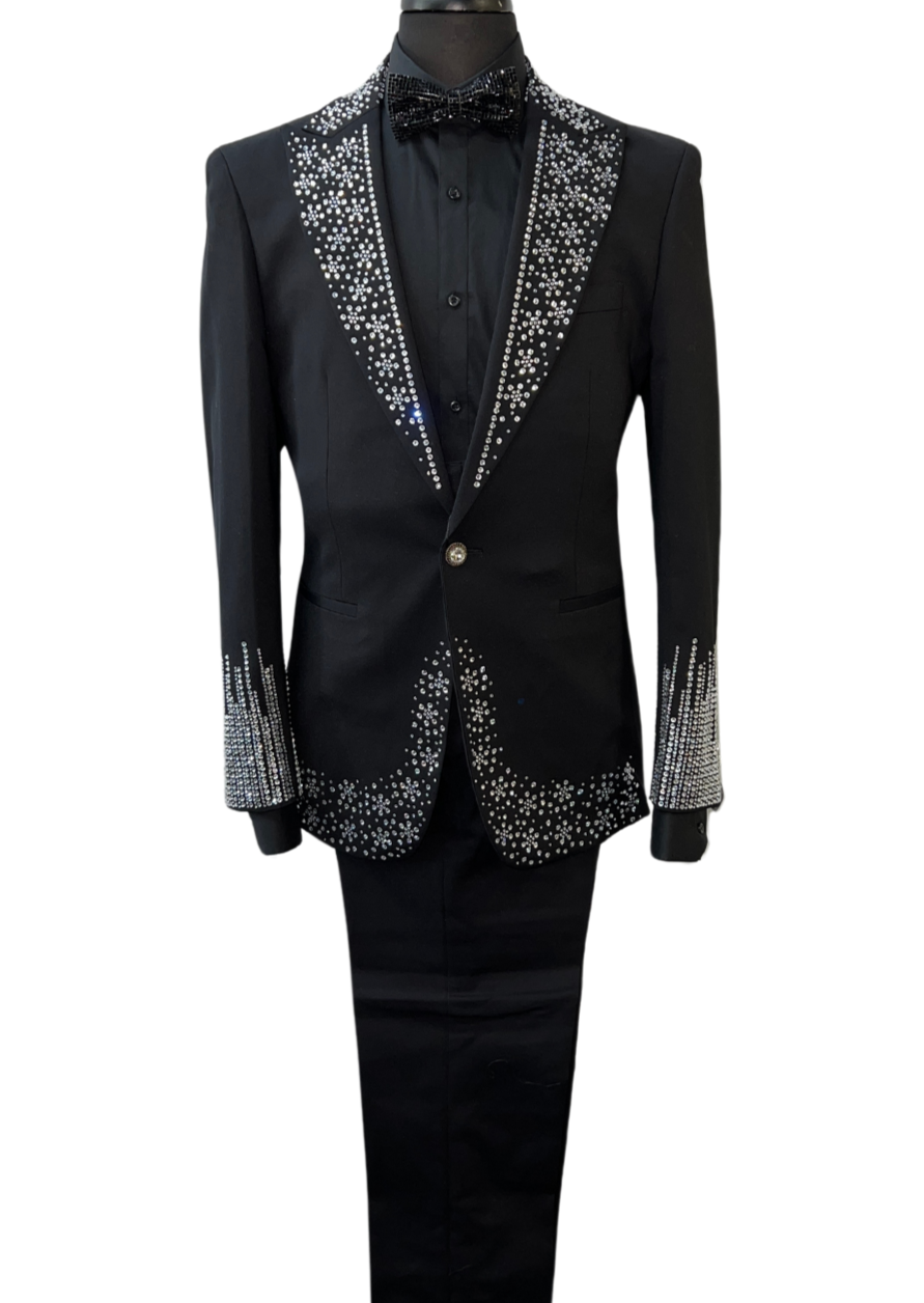 Barocco SU447-B Black Rhinestone Embellished Suit