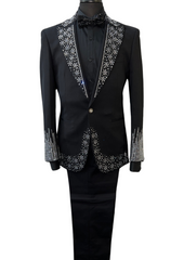 Barocco SU447-B Black Rhinestone Embellished Suit