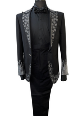 Barocco SU447-B Black Rhinestone Embellished Suit