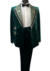 Biarelli Formal Double Breasted Forest Green Velvet Suit