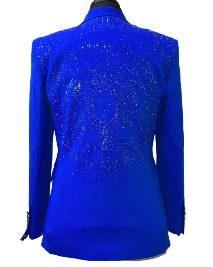 Barabas Blue medusa rhinestones blazer