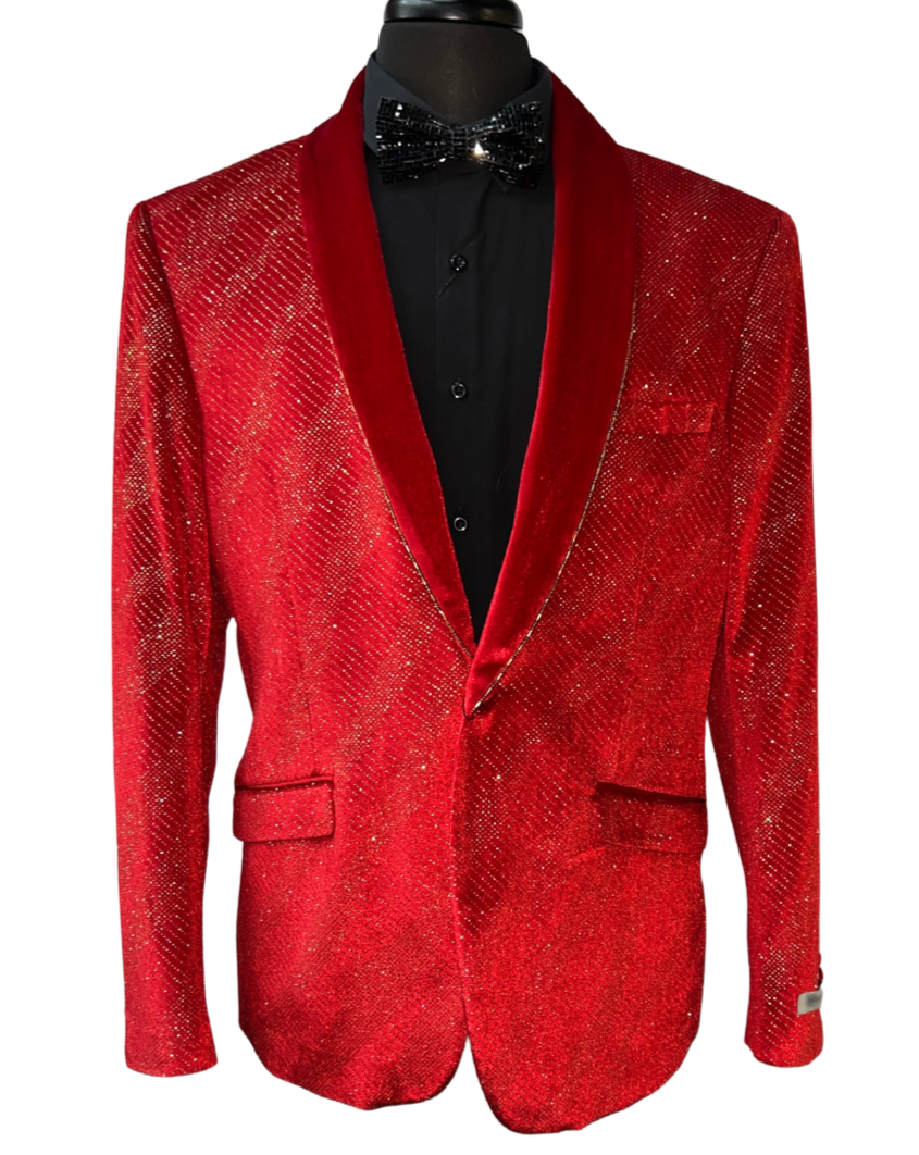 Giovanni Testi Red Velvet & Gold Glitter Formal Blazer