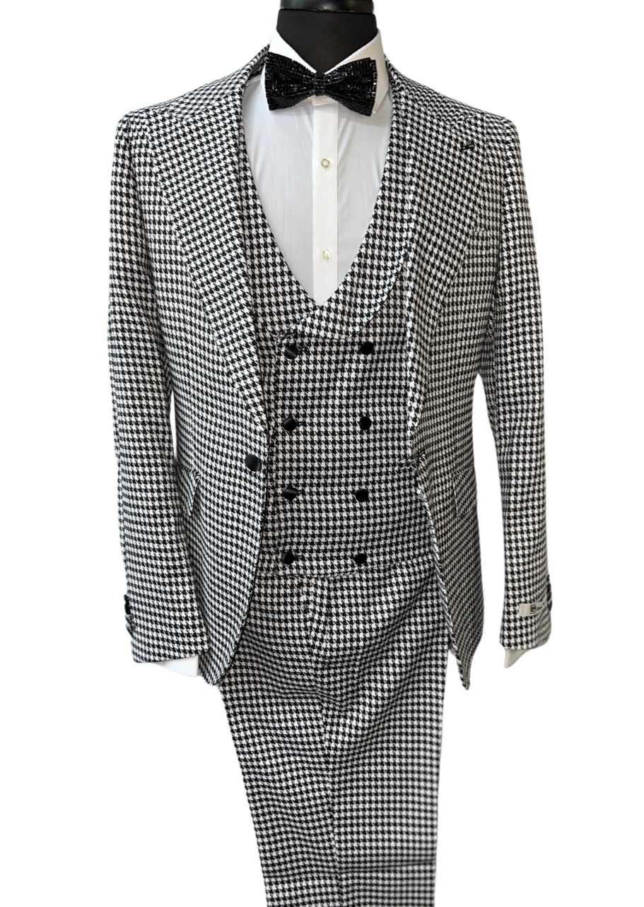Giovanni Testi Black and White Houndstooth 3-Piece Suit