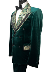 Biarelli Formal Double Breasted Forest Green Velvet Suit