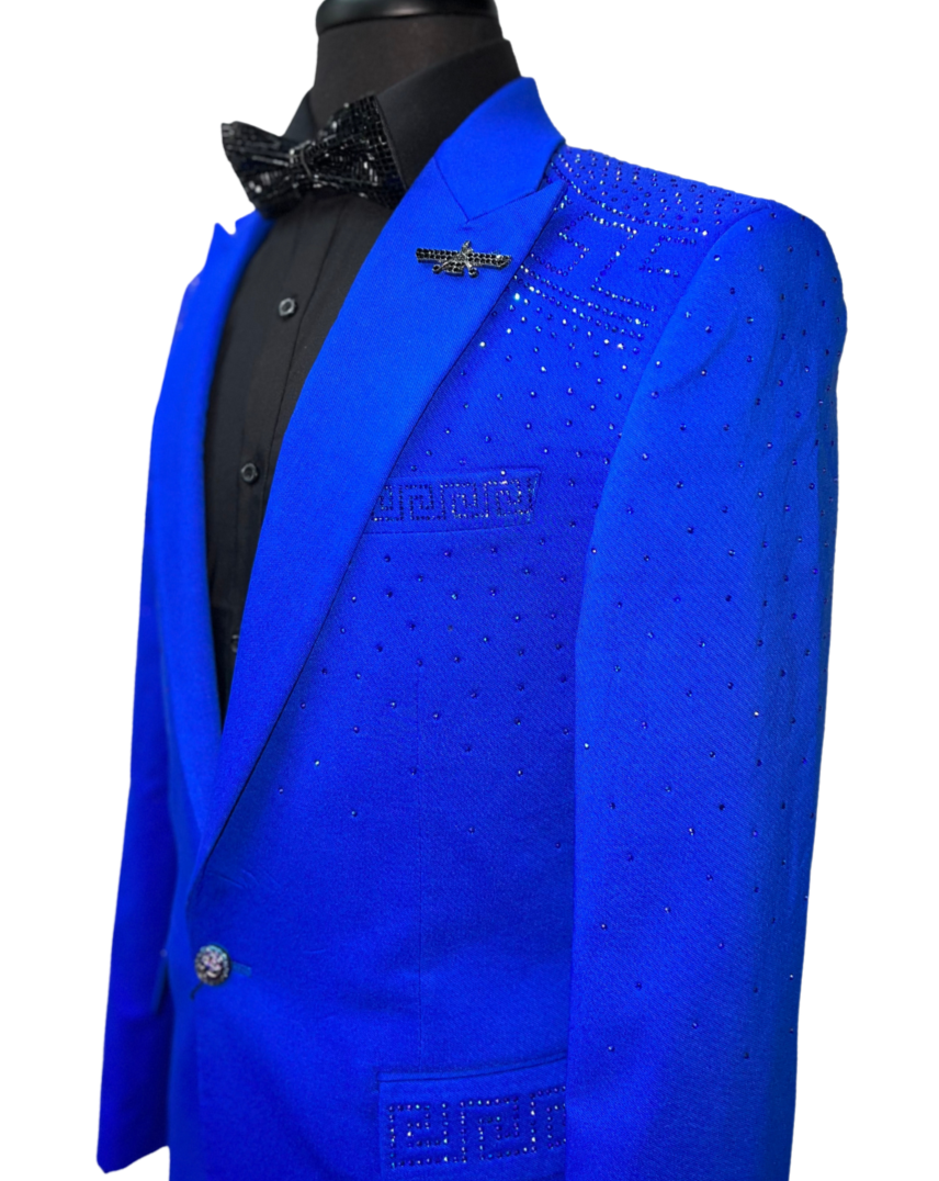 Barabas Blue medusa rhinestones blazer