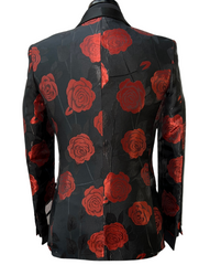 EJ Samuel Black with Red Rose Design Formal Blazer