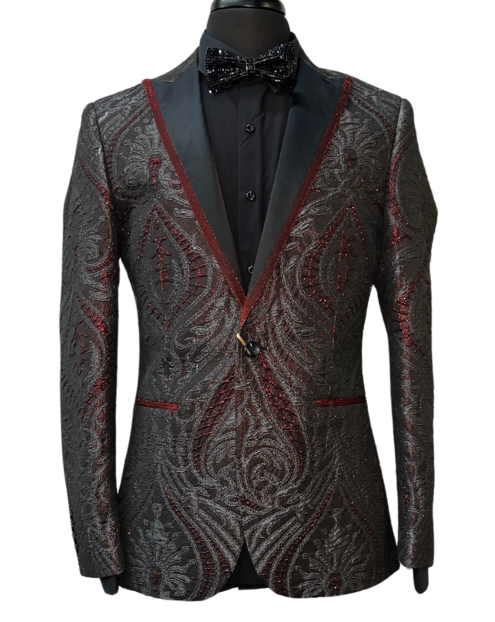 Biarelli Black & Red Embossed Formal Blazer