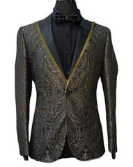Biarelli Black & Gold Embossed Formal Blazer