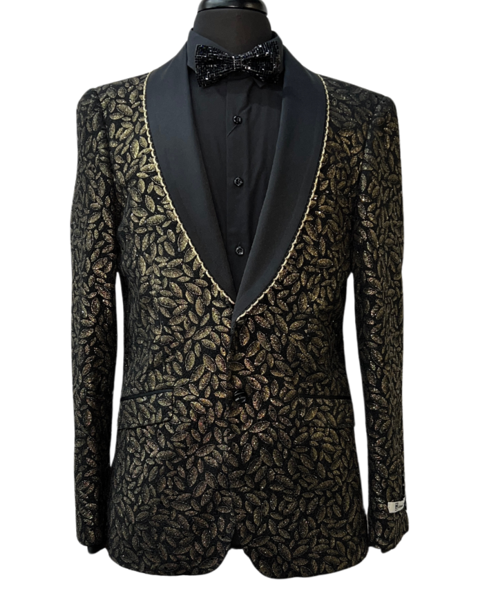 Giovanni Testi Black & Gold Leaf Formal Blazer