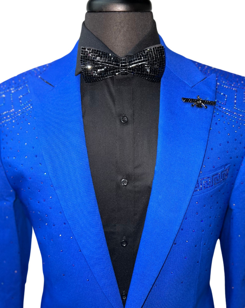 Barabas Blue medusa rhinestones blazer
