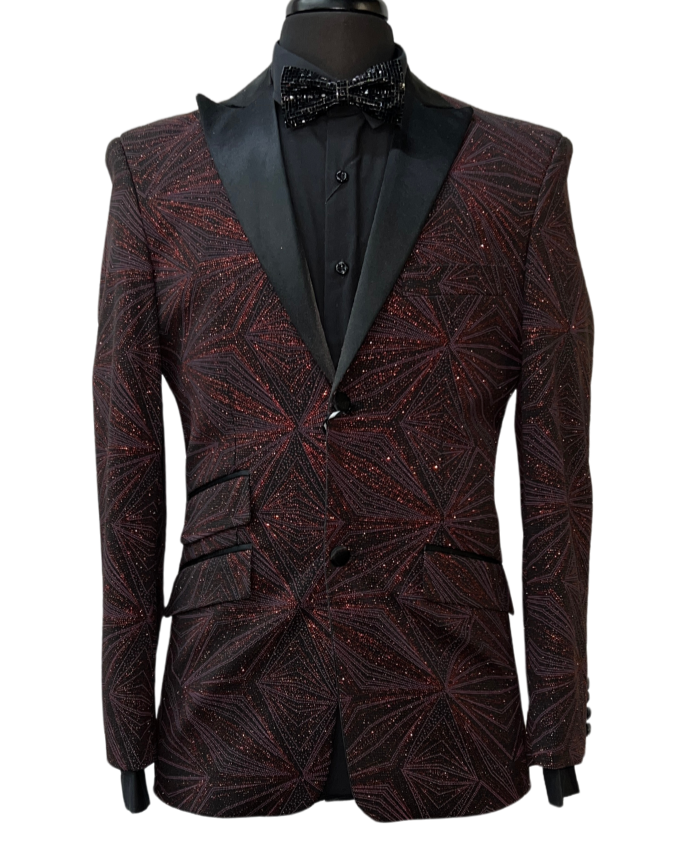 Blu Martini Black & Red Glitter Design Formal Blazer